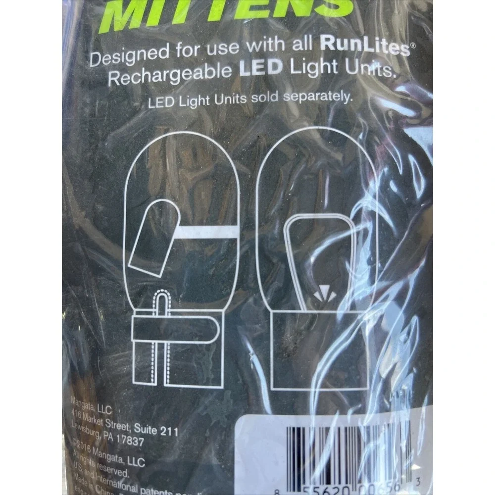 runLites Mittens Black Running Fleece Gloves size Small with battery